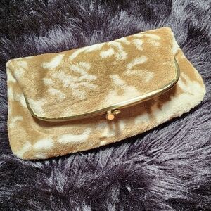 Vintage Ingber Foldover Clutch Purse with Gold Tone Kiss Lock Faux Fur/Wool like